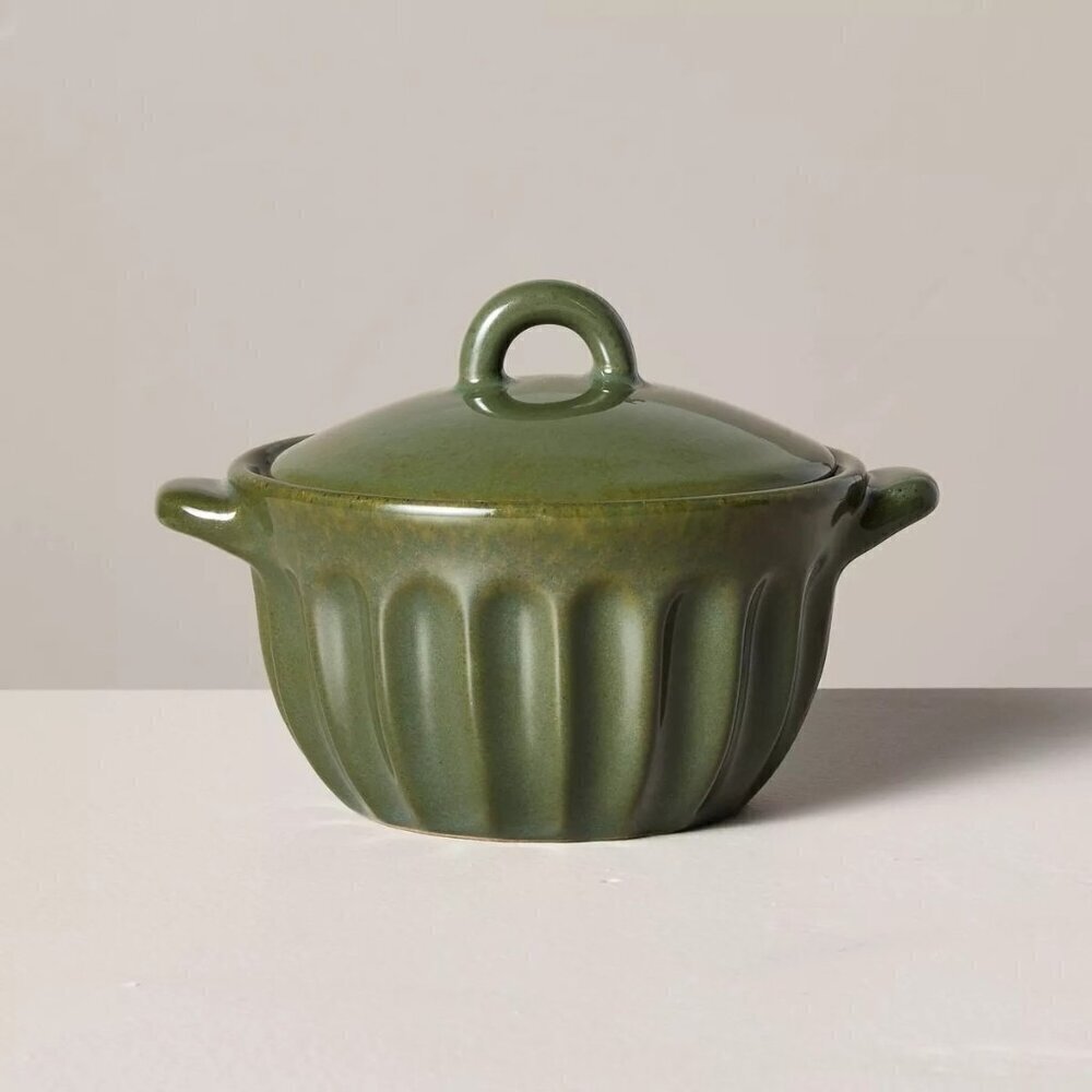 Hearth & Hand Magnolia Scallop Stoneware Ramekin with Lid Green Christmas 2024
